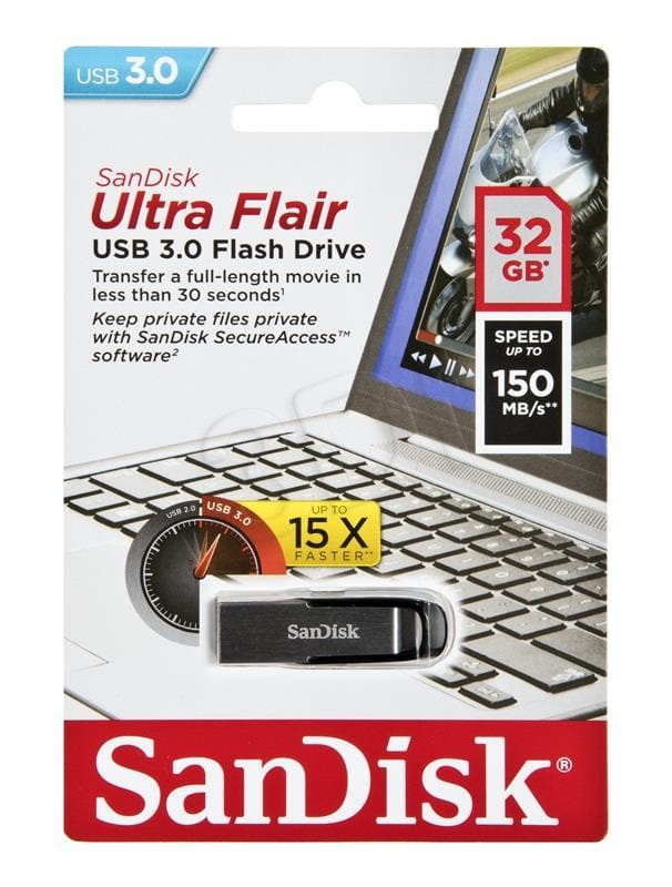 Pendrive SanDisk Ultra Flair SDCZ73-032G-G46 (32GB; USB 3.0; kolor srebrny)
