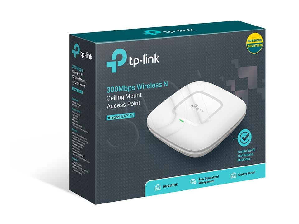 Access Point TP-LINK EAP115-Wall (300 Mb/s - 802.11n) Bezprzewodowy, naścienny punkt dostępowy, N300, Obsługa PoE (802.3af)