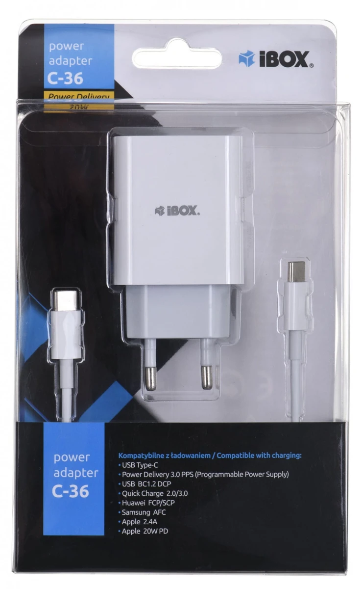 ŁADOWARKA SIECIOWA I-BOX C-36 PD20W USB-C + USB-A