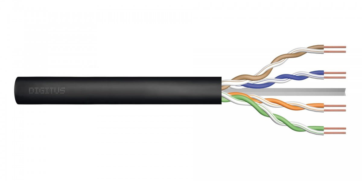 Kabel instalacyjny zewnętrzny żelowany DIGITUS kat.6, U/UTP, AWG 23/1, PE, 305m, czarny, szpula