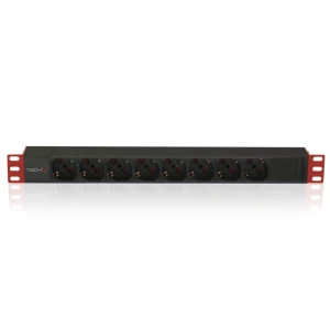 Rozdzielacz zasilania PDU 8 x gniazdo sieciowe 1U Czarny, Czerwony
