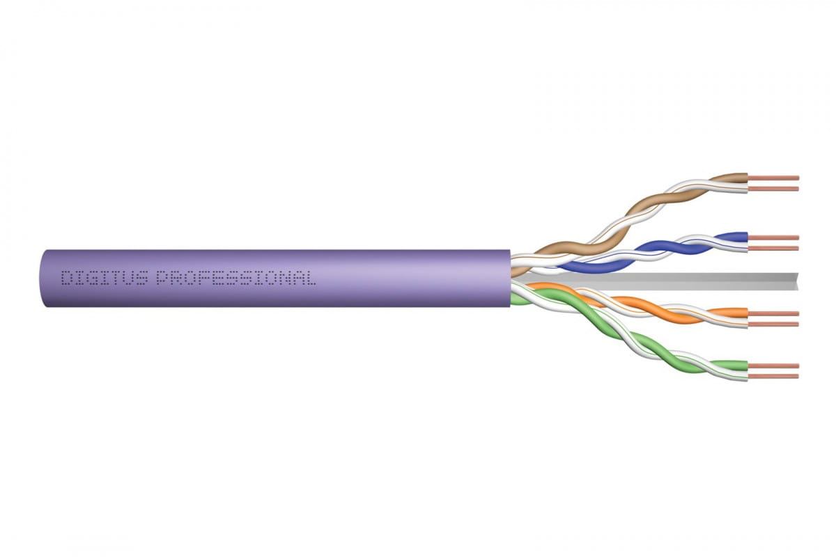 Digitus Kabel instalacyjny kat.6, U/UTP, Dca-s2,d2,a1, AWG 23/1, LSOH, 100m, fioletowy, karton