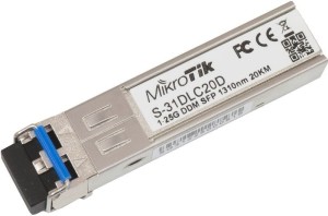 MikroTik | S-31DLC20D | Protokół SFP | Światłowód jednomodowy | Podwójny LC | 10/100/1000 Mbit/s | Długość fali 1310 nm | Maksymalna odległość transfe