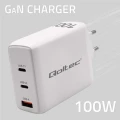 Qoltec Ładowarka sieciowa 100W GaN  | 5-20V | 1.5-5A | 2 x USB-C PD | 1 x USB QC 3.0 | Biała
