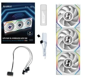 Wentylator Lian Li LULI-100 UNI FAN SL LCD, ARGB, PWM, 3x, 120 mm, Bezprzewodowe sterowanie za pomocą kontrolera 2.4GHz, biały