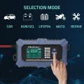 Qoltec Inteligentna mikroprocesorowa ładowarka z testerem baterii i funkcją naprawy 12V | 6A | LCD | Prostownik do akumulatora AGM LiFePO4 GEL