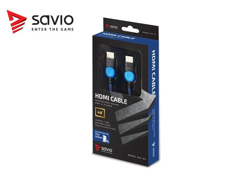 Kabel SAVIO GCL-02 (HDMI M - HDMI M; 1,8m; kolor czarno-niebieski)