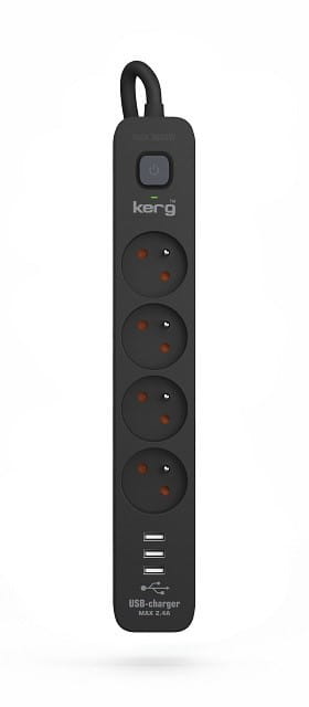 Listwa zasilająca KERG z wyłącznikiem-4 gniazda 3USB 16A 3m czarny