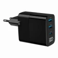 GEMBIRD 3-PORTOWA SZYBKA ŁADOWARKA SIECIOWA GAN (PD) USB (2X USB-A + 1X USB TYP-C), 30W, LCD, CZARNA