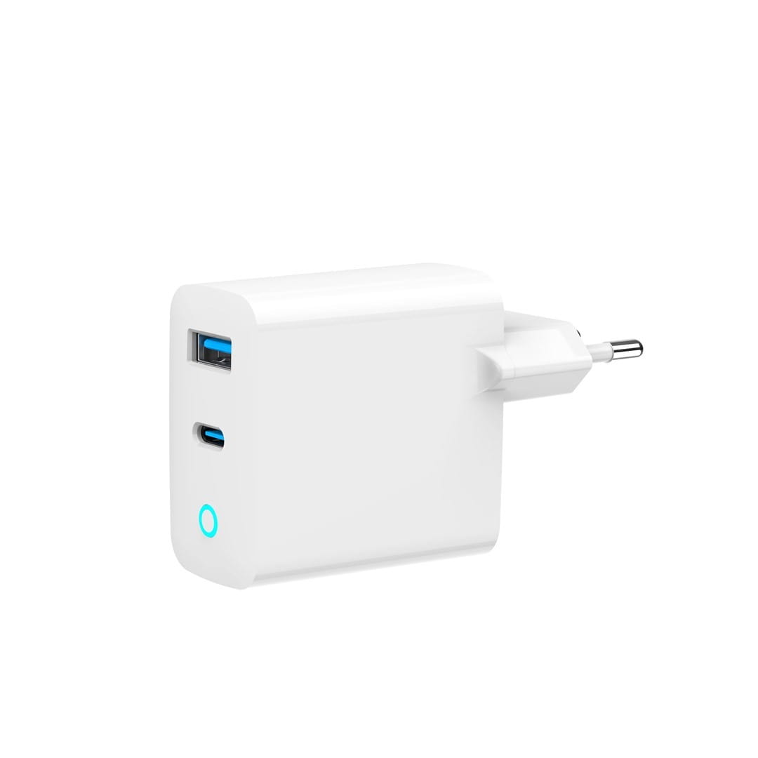 GEMBIRD 2-PORTOWA SZYBKA ŁADOWARKA SIECIOWA GAN (PD) USB (A+C), 45W, LED, BIAŁA