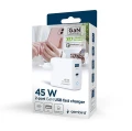 GEMBIRD 2-PORTOWA SZYBKA ŁADOWARKA SIECIOWA GAN (PD) USB (A+C), 45W, LED, BIAŁA