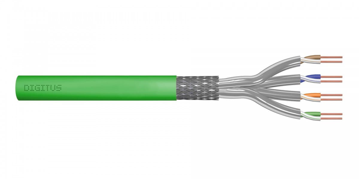 Kabel instalacyjny DIGITUS kat.8.2, S/FTP, Dca, AWG 22/1, LSOH, 50m, zielony, szpula