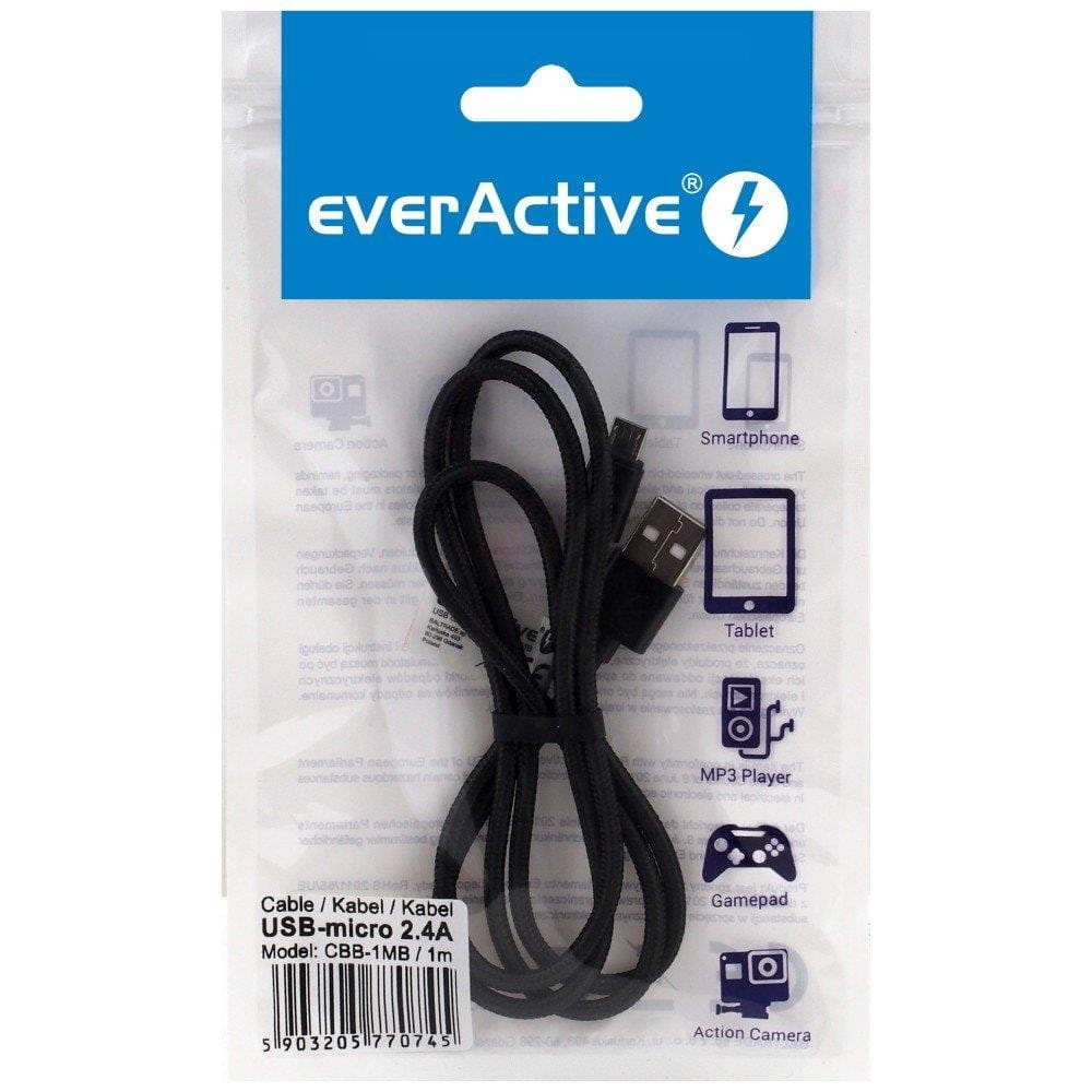 Kabel zasilający everActive CBB-1MB (USB - Micro USB ; 1m; kolor czarny)